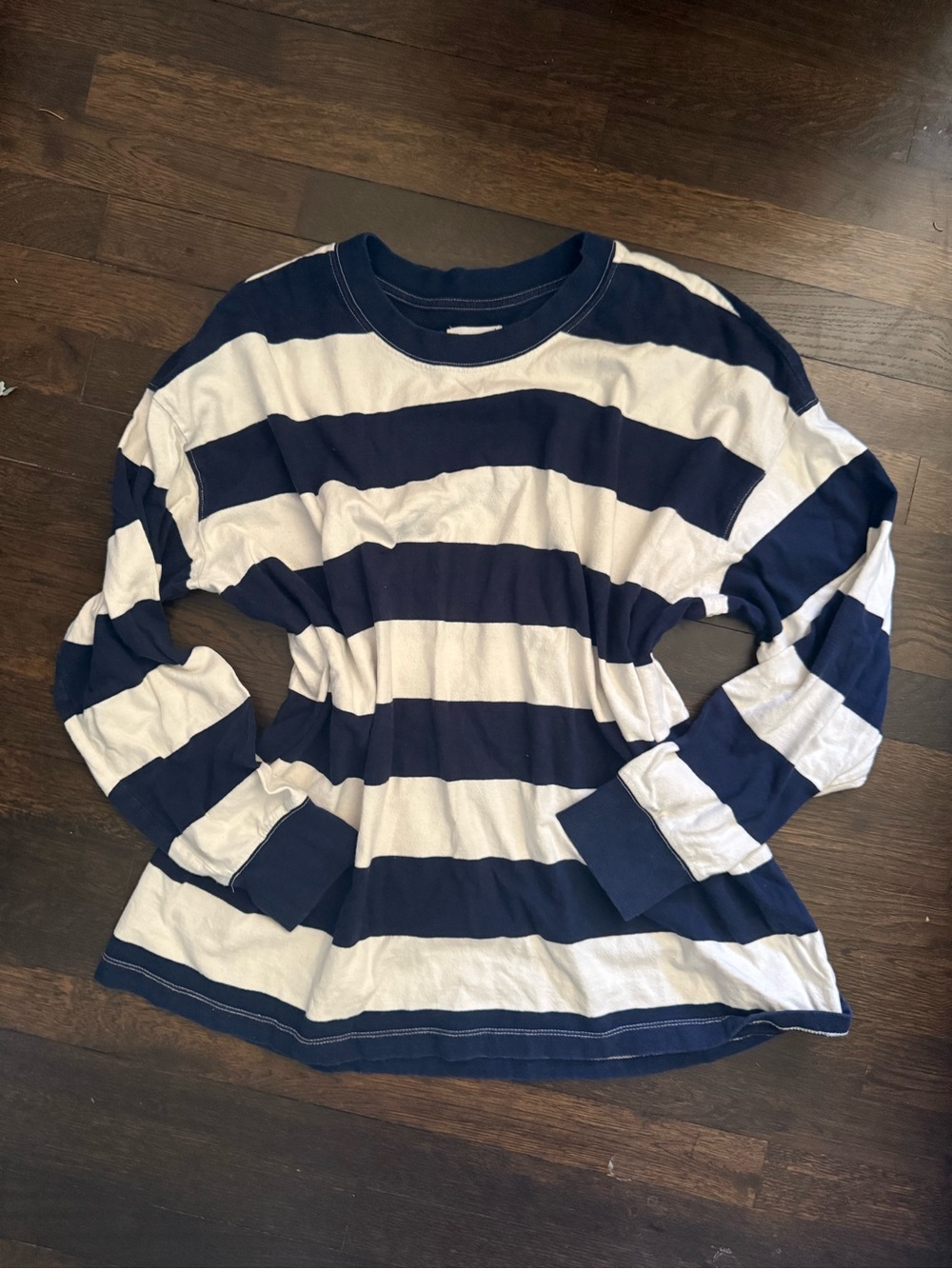 Aerie Navy & White Striped Long-Sleeve Shirt